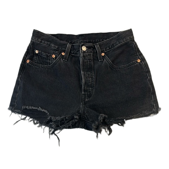Signature by Levi Strauss Black Jean Shorts High-Waisted Distressed - Picture 1 of 11